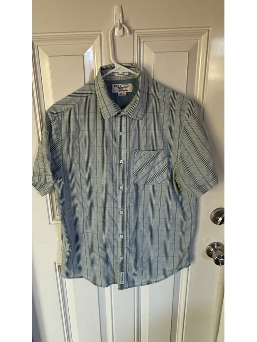 Original Penguin Classic Fit Plaid Button-Up Shirt Short Sleeve Cotton M